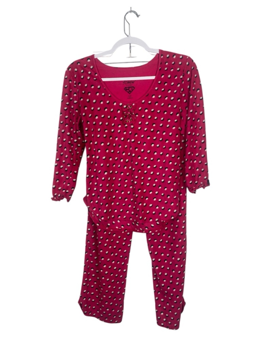 Betsey Johnson Pajama Set Pink Polka Dot Bow Detail Sleepwear Lounge Set Size S